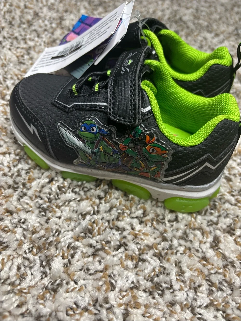 Kids Black & Lime Green Athletic Sneakers - Size 7